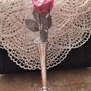 Vintage Avon Silverplated Bud Vase with Rose = NIB